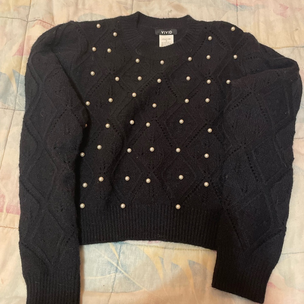 ViVI Black Pearl-Studded Crewneck Sweater